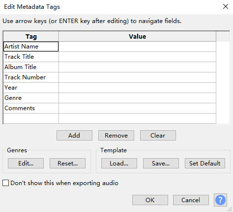 Edit metadata tags in audacity