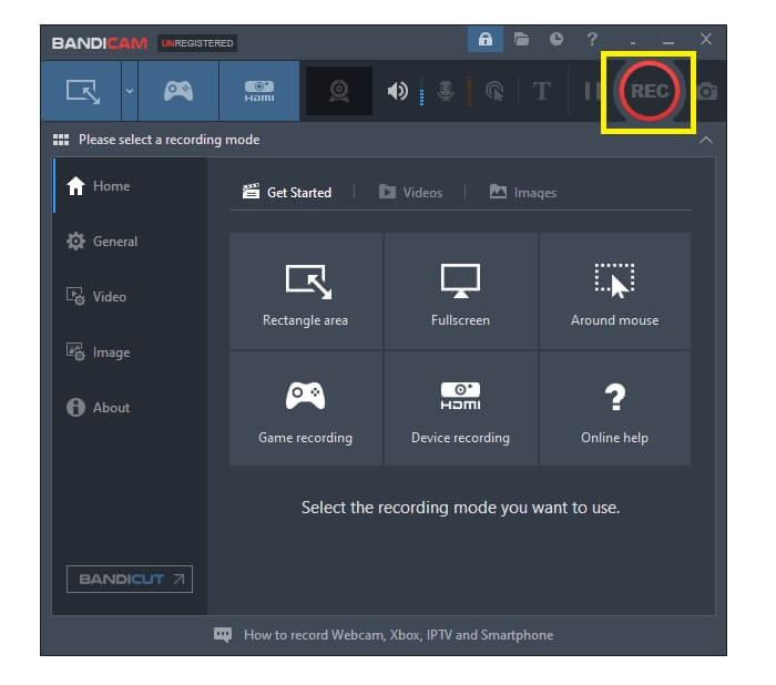 FVC AMV Bandicam شروع به ضبط می کند