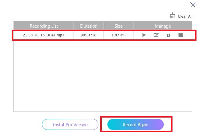 Grabación de verificación de audio FVC