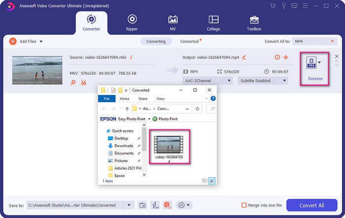 Riproduci file MKV Inizia la conversione