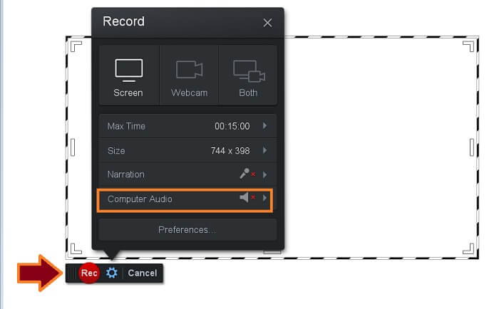 Screencast-O-Matic Start optagelse