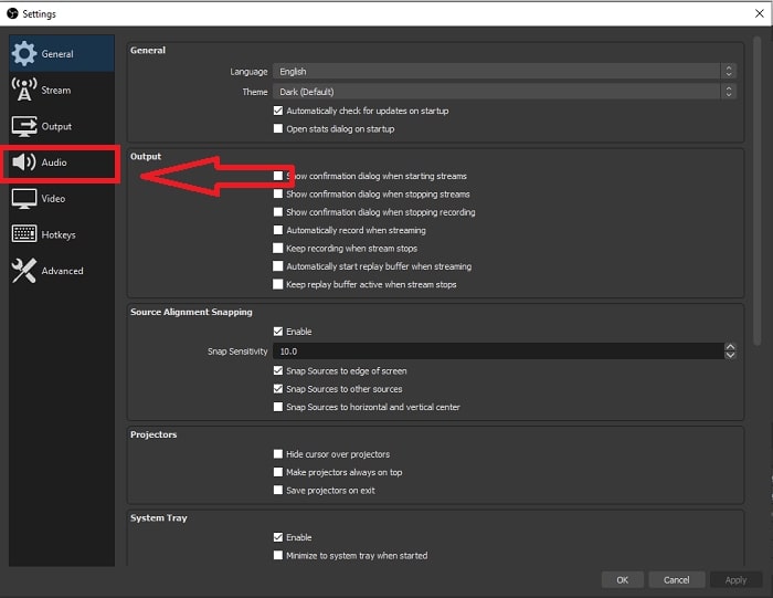 Encontre as configurações de áudio