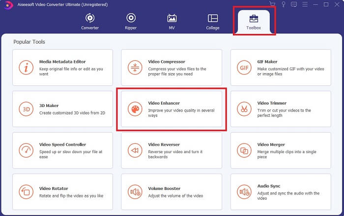 Boîte à outils de l'interface principale