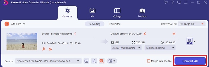 Avvia la conversione del file TS