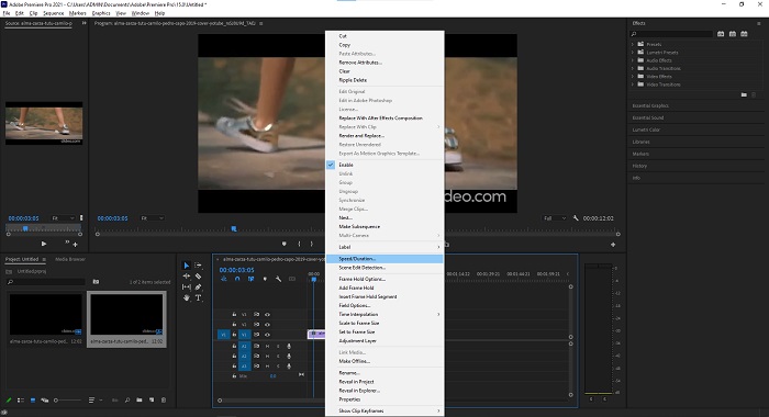 Adobe Premiere Regola la velocità