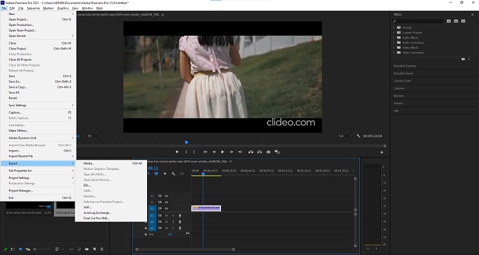 Adobe Premiere 내보내기 파일