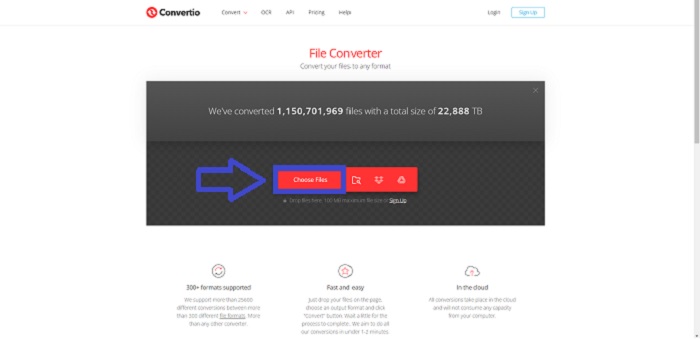 Cliquez sur Choisir les fichiers Convertio