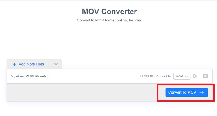Click Convert To MOV
