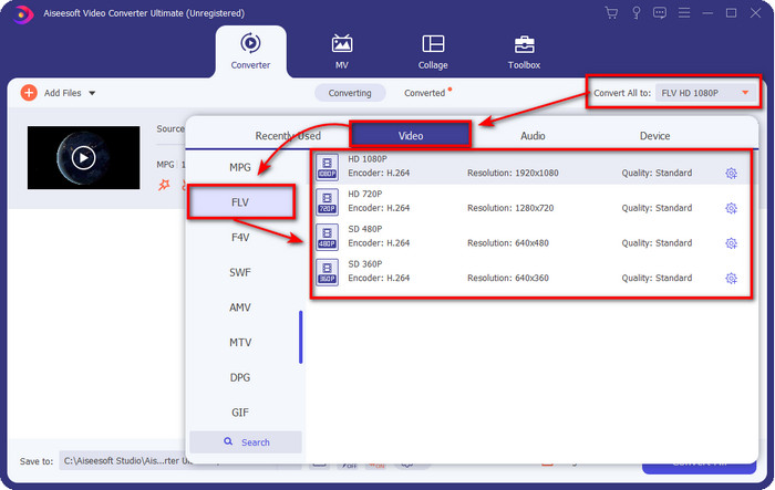 Changer le format FLV