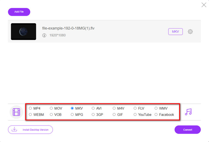 Kies MKV-formaten