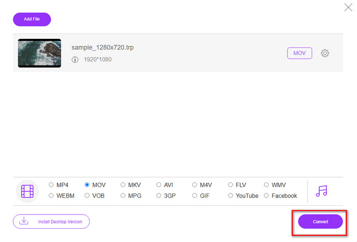 Comece a converter o arquivo TRP