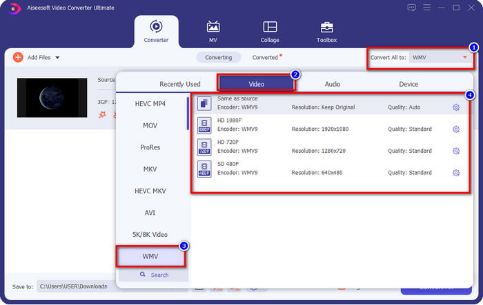 WMV Formatını Seçin
