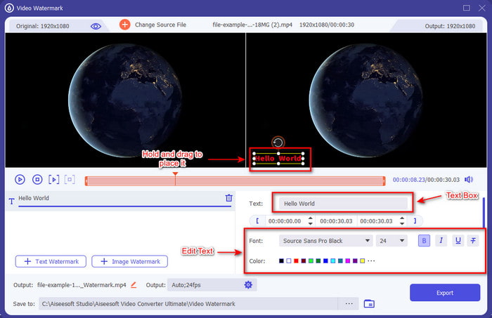 Regola e modifica il testo