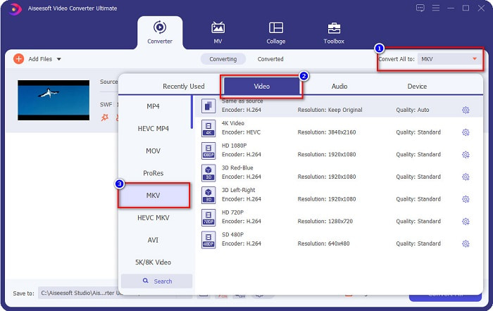 فایل MKV را انتخاب کنید