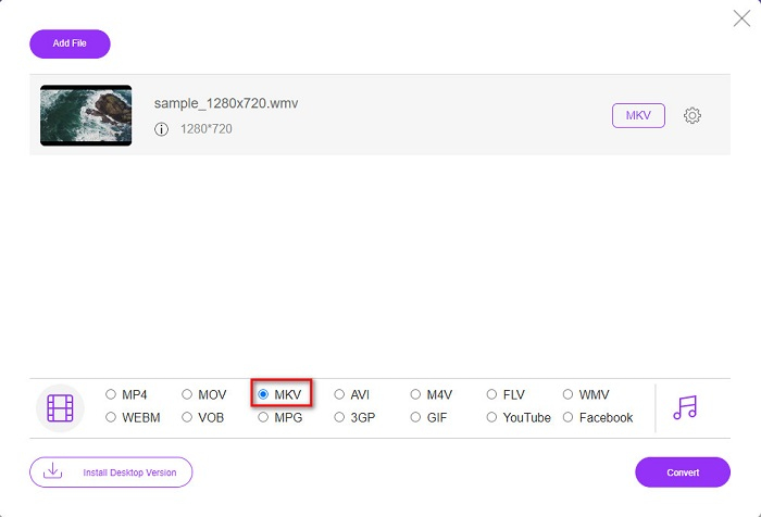 Seleziona Formati di output