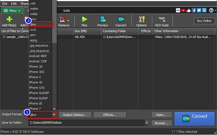 Choose DIVX