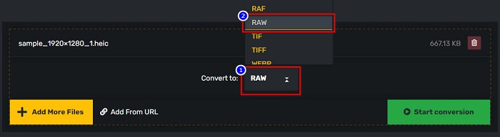 Klik op Raw-indeling