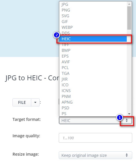 Select HEIC Format