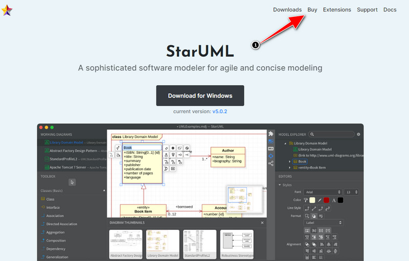 Cliquez sur Acheter sur StarUML