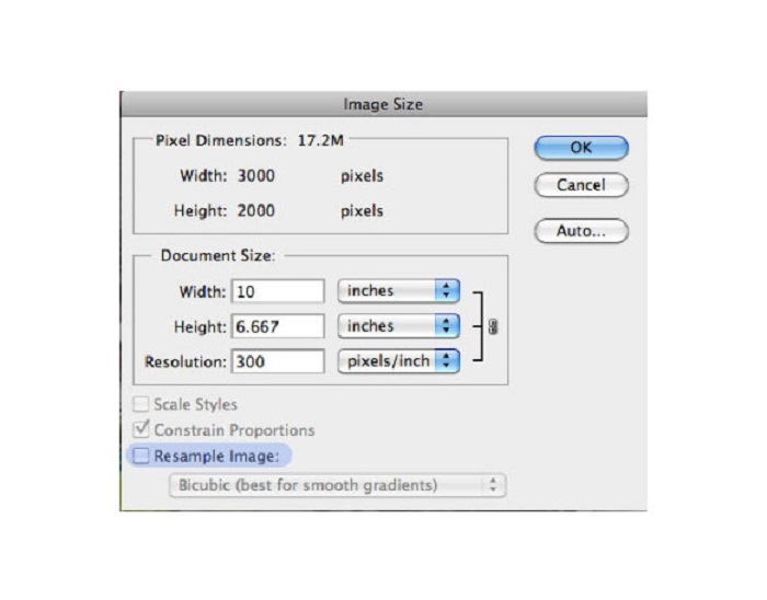 ยกเลิกการเลือก Resample Image