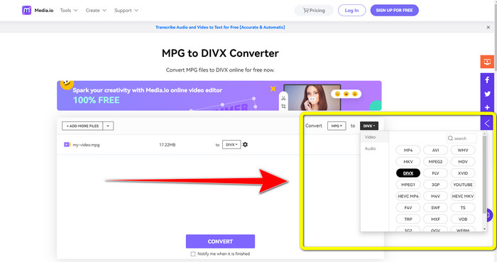 Converter opções de formato