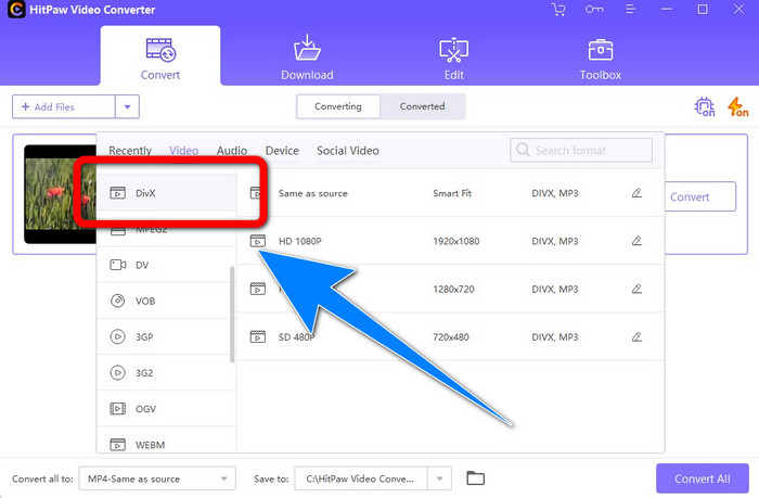 Pilihan Format DivX