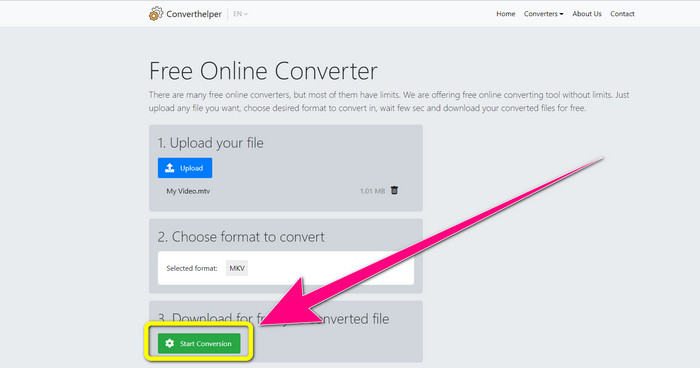 Click Start Conversion