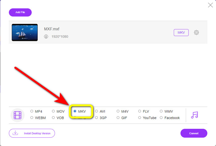 Select MKV Format