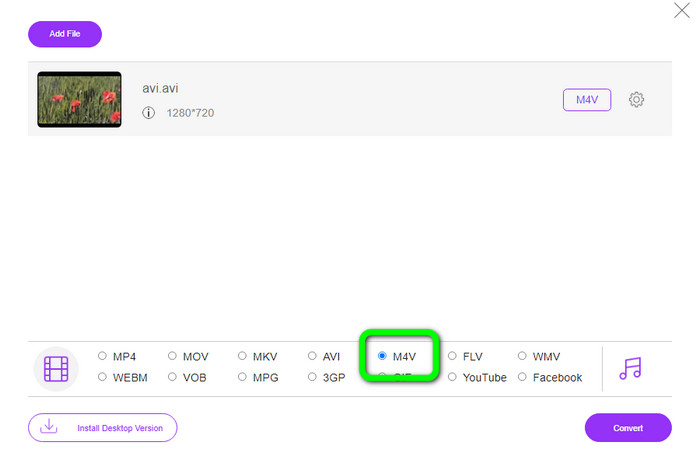 Pilih AVI ke M4V