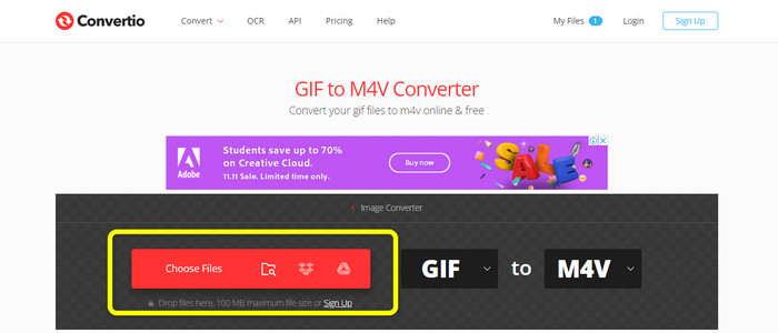 Convertio butonul Alegeți fișiere GIF în M4V
