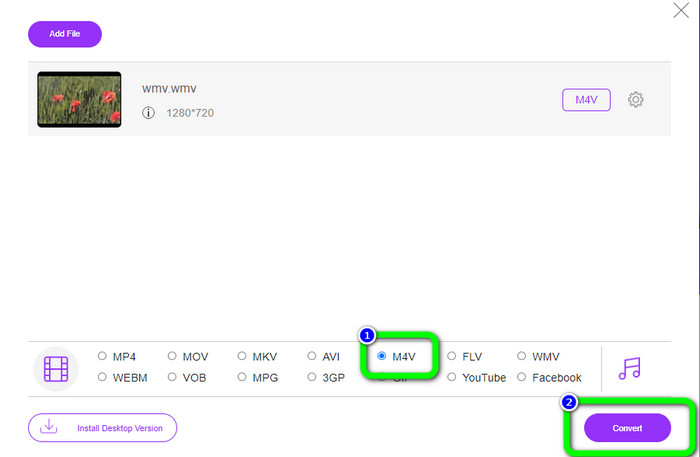 Valitse M4V Click convert