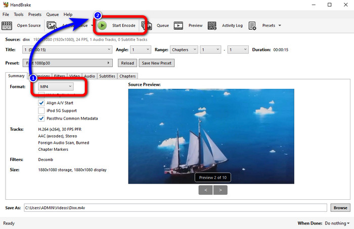 MP4 Handbrake را انتخاب کنید