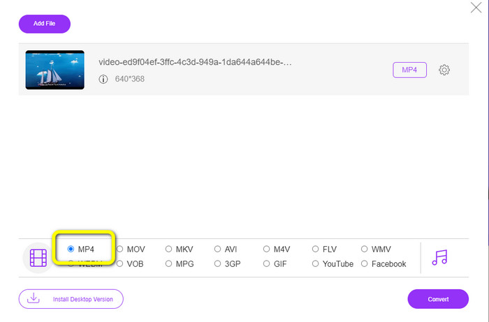 Sélectionnez le format de sortie MP4