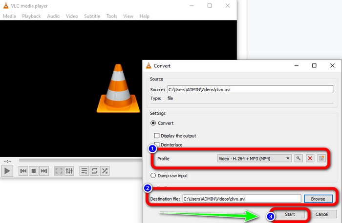 VLC تبدیل DIVX MP4