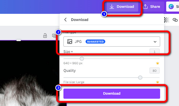 Canva คลิกปุ่มดาวน์โหลด