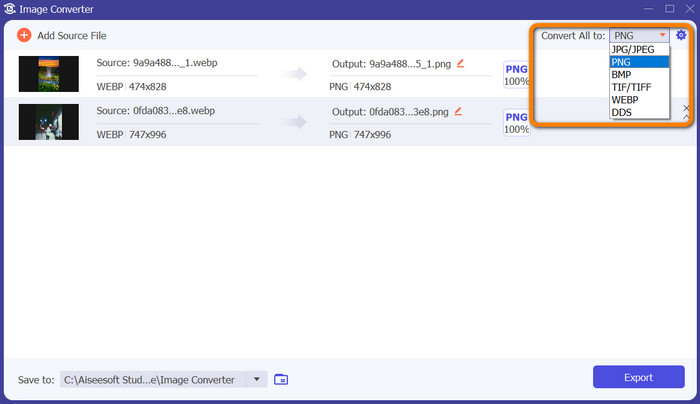 Convertir tout en options de format