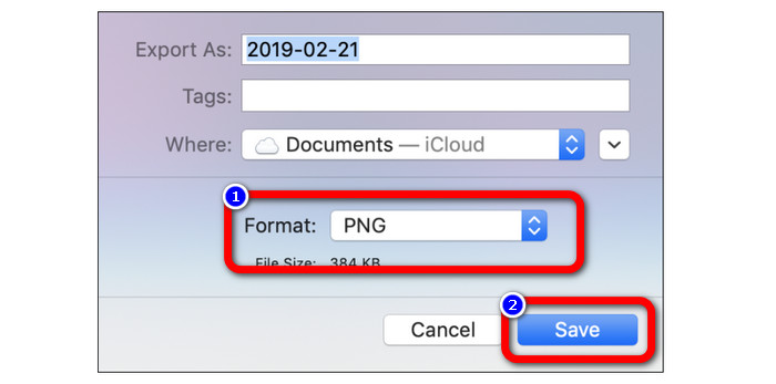 Simpan Pilih Format PNG