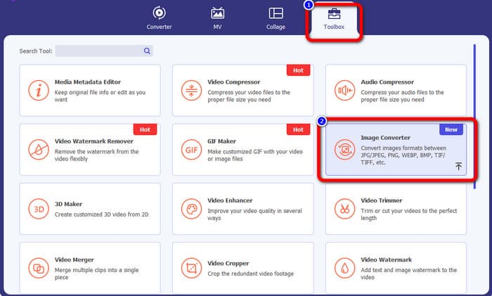 Válassza az Eszköztár lehetőséget. Kattintson az Image Converter elemre