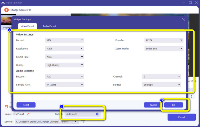 Option Paramètres de sortie