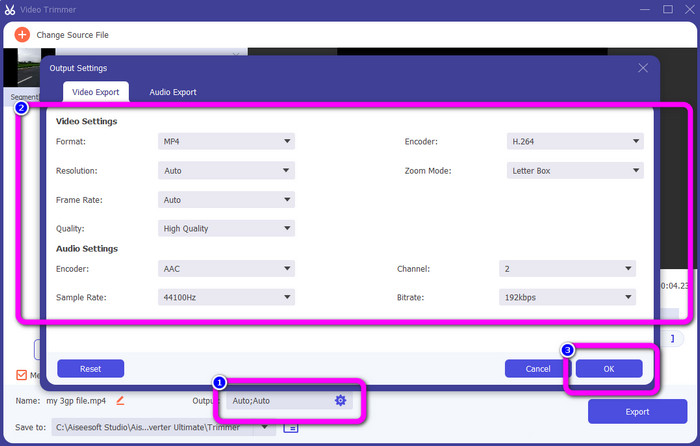 Output Settings Other Changes