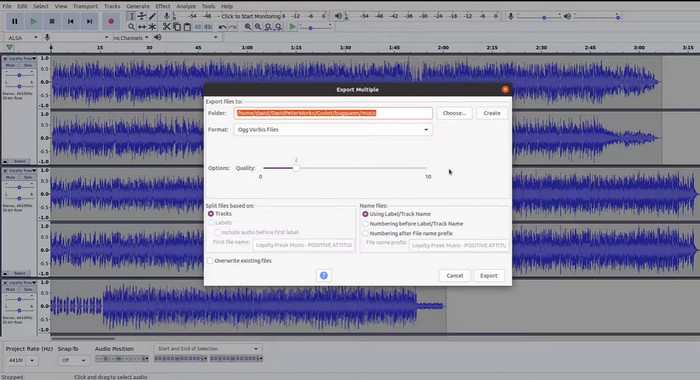 Audacity Convertir en OGG