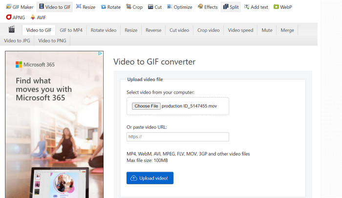 Interfaccia EZGIF