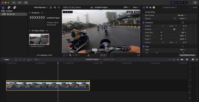 Final Cut Pro ビデオのクロップ