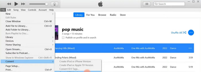 iTunes Converti file