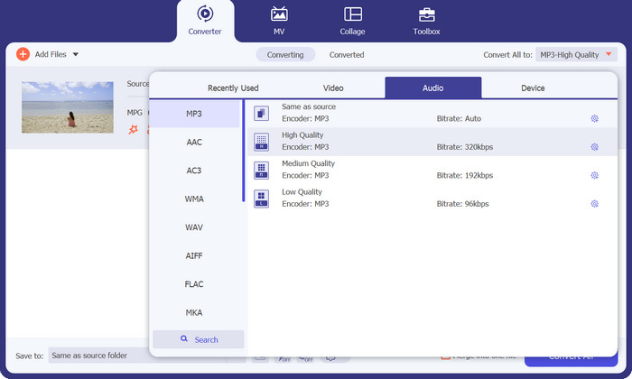 Select Output Format