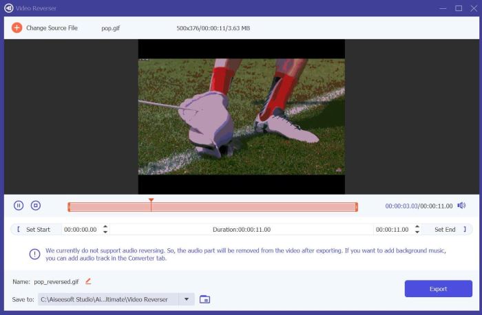 تصدير ملف GIF معكوس