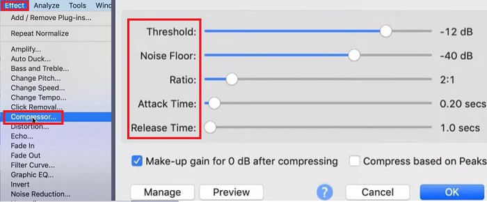 Audiokompresszor Audacity