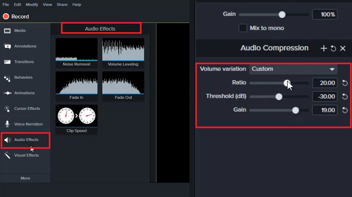 Compressore audio Camtasia