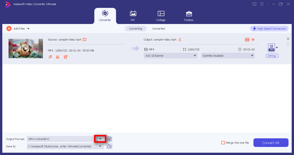 Aiseesoft Video Converter نهایی فرمت خروجی را انتخاب کنید