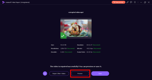 Aiseesoft वीडियो मरम्मत पूर्वावलोकन